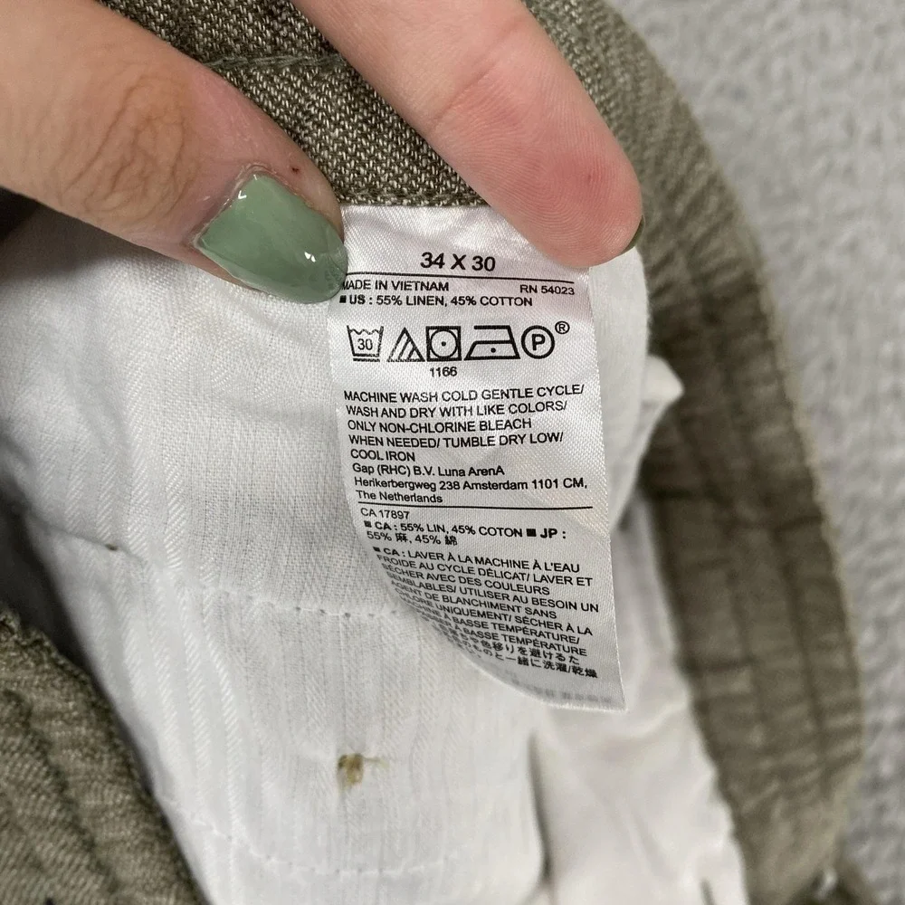 Banana‎ Republic Mason Pants Mens 34x28 Green Linen Cotton Athletic Taper Chino